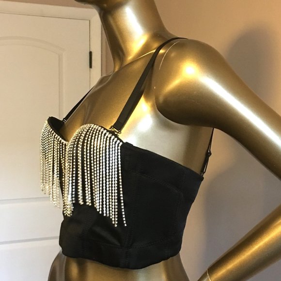 Rhinestone Fringe Cropped Bustier  - Marked size 34B / XS  ｡・:*˚:✧｡  NEW!!! ✧✧✧ - Picture 3 of 10